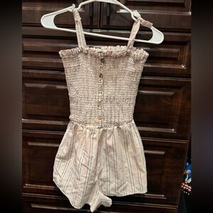 Iris Beige Striped Kids Romper girls LARGE pit to pit 11in length 27in